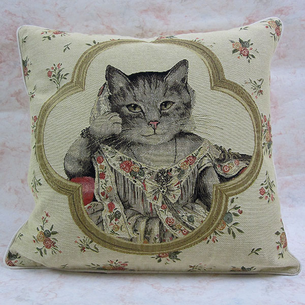 高級 クッションカバー 猫 リネン モダンアート ⑨古美術店の2匹の猫